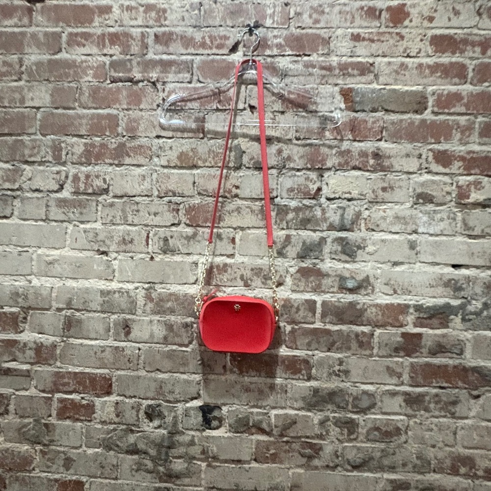 Tory Burch Emerson Red Saffiano Leather Camera Crossbody Bag Gold Chain Strap - Picture 2 of 6